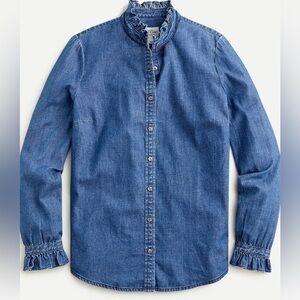 J Crew Denim Ruffleneck classic-fit boy shirt in chambray Size Xxs